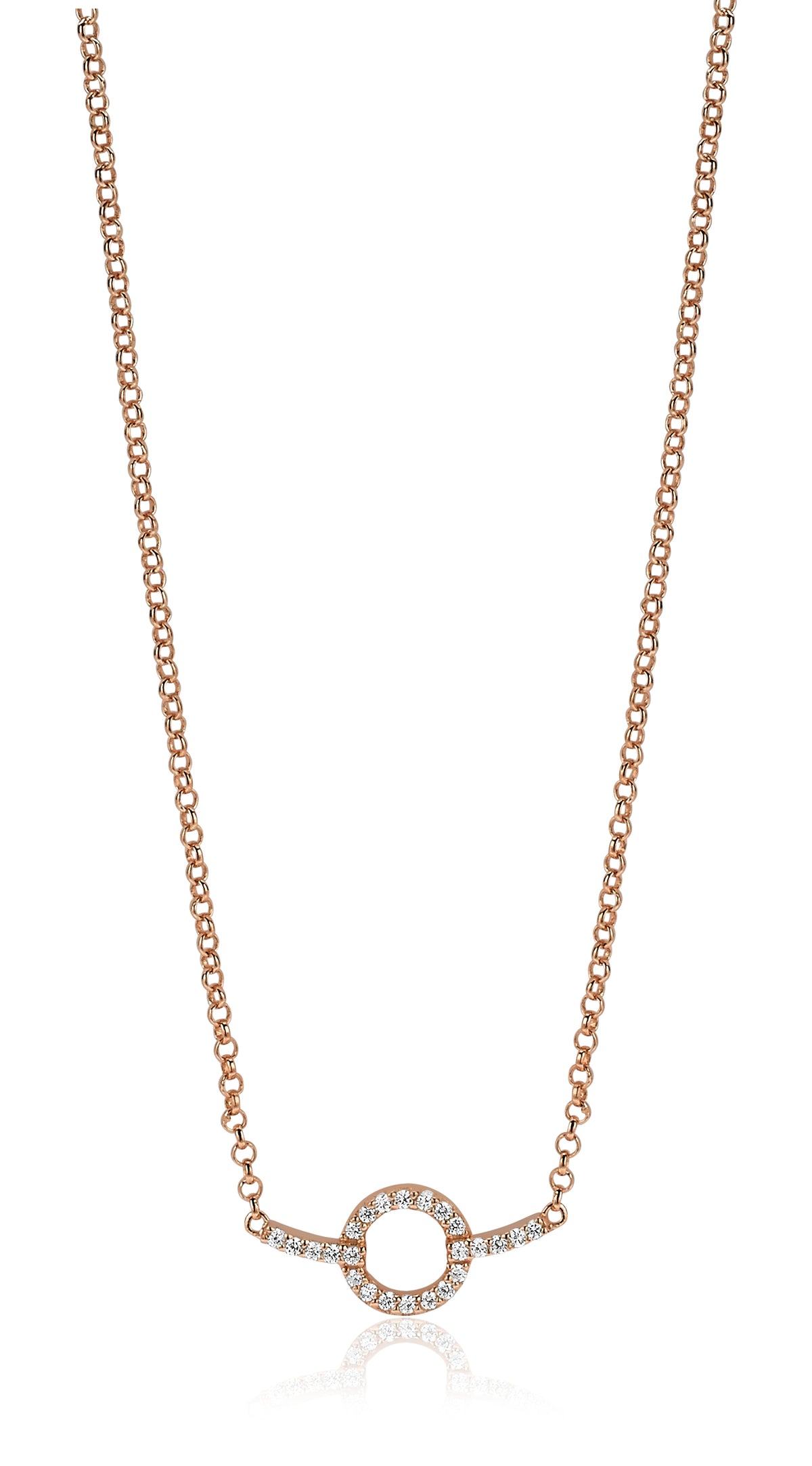 Collar dorado con un colgante circular decorado con piedras brillantes.