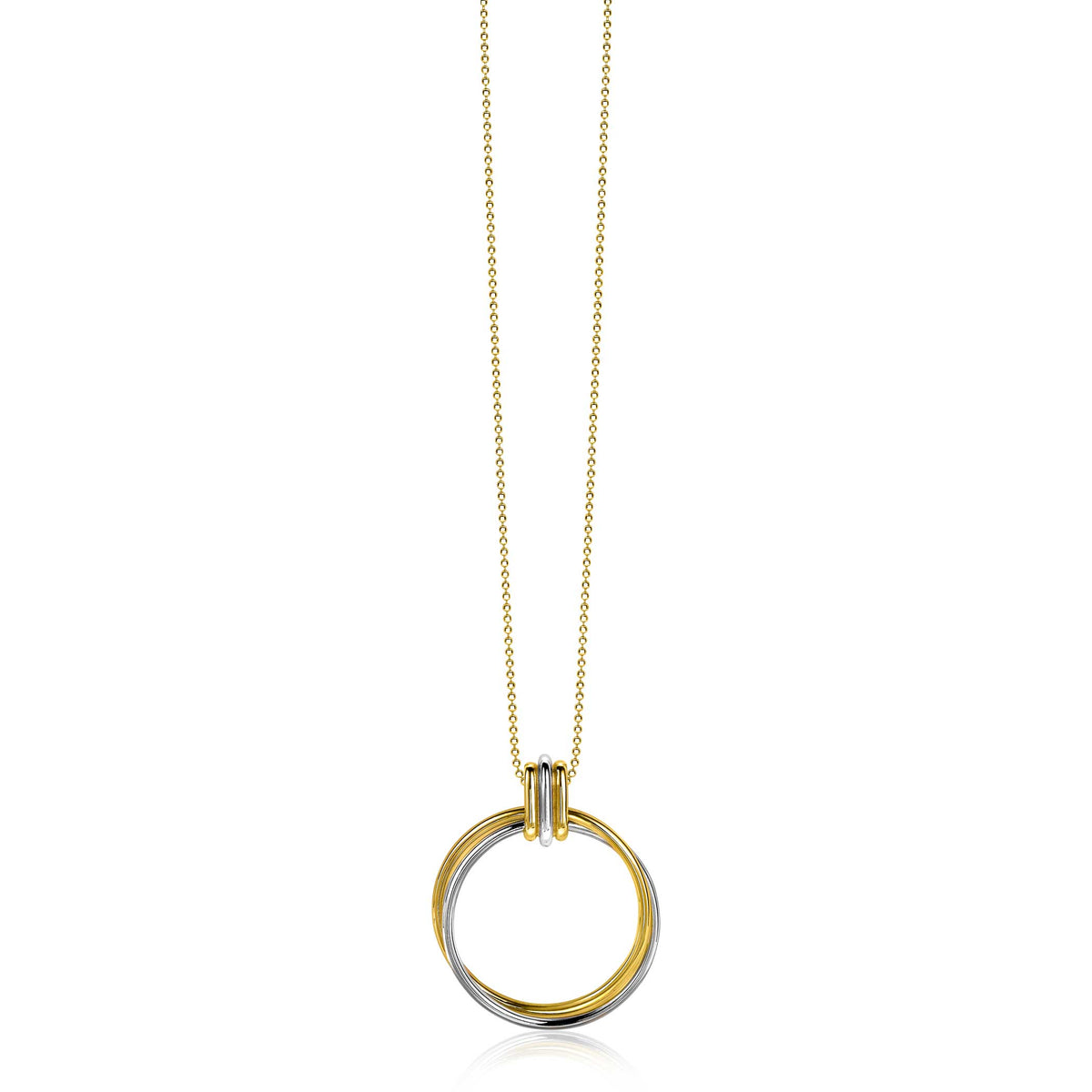 Collar dorado con colgante circular y detalle en la parte superior.