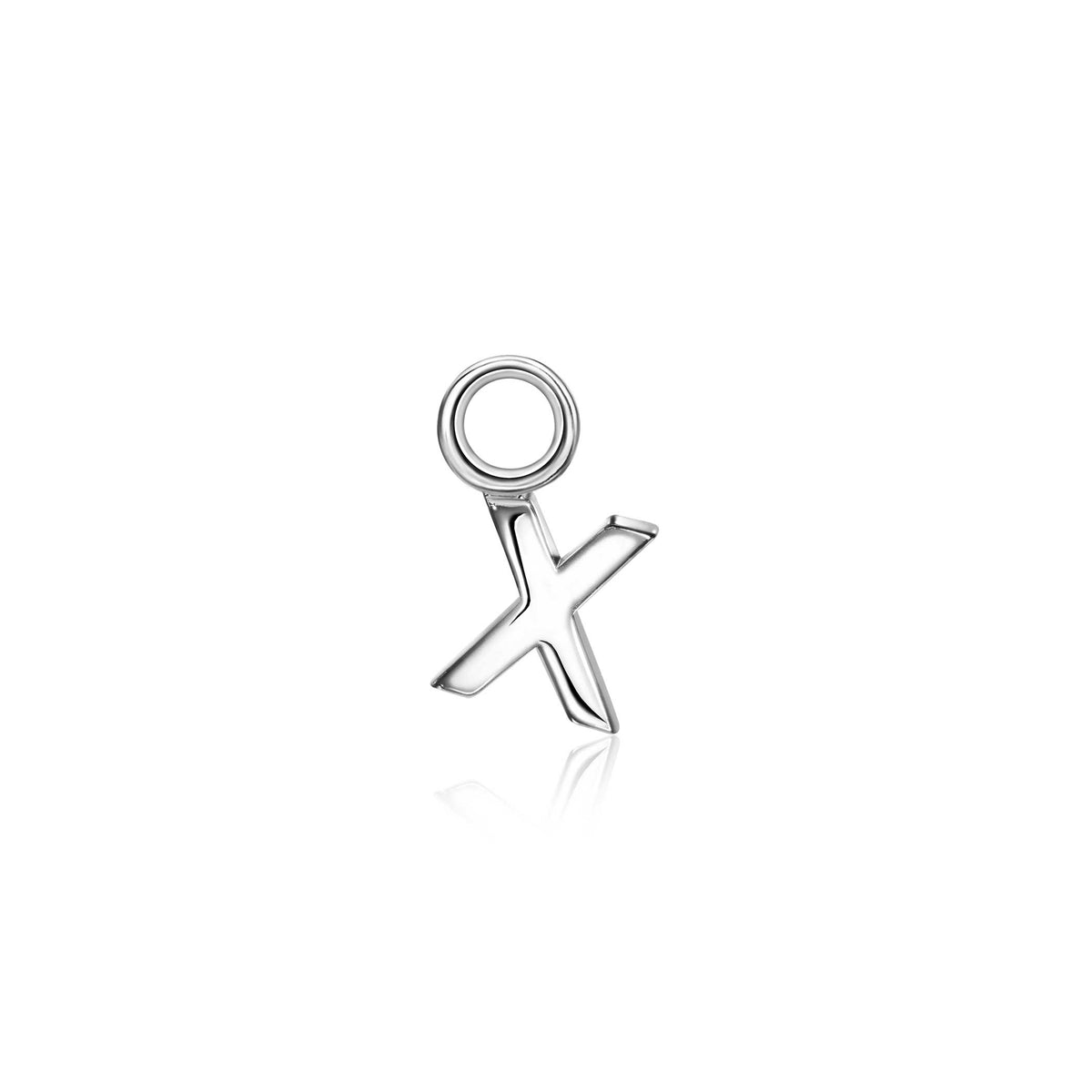 Pendiente de plata con forma de letra "X" y acabado brillante.