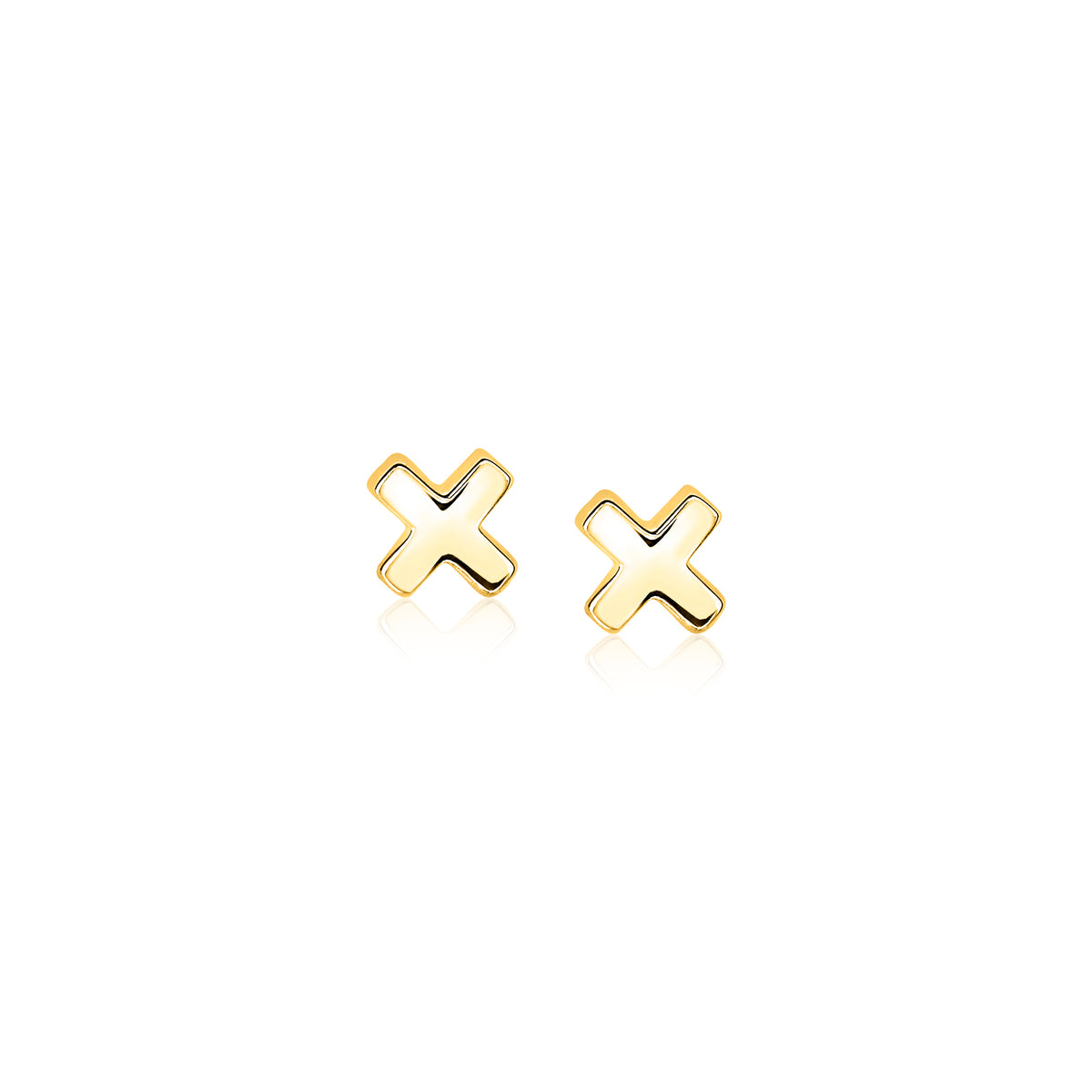 Pendientes de aro dorados con forma de cruz y acabado brillante.