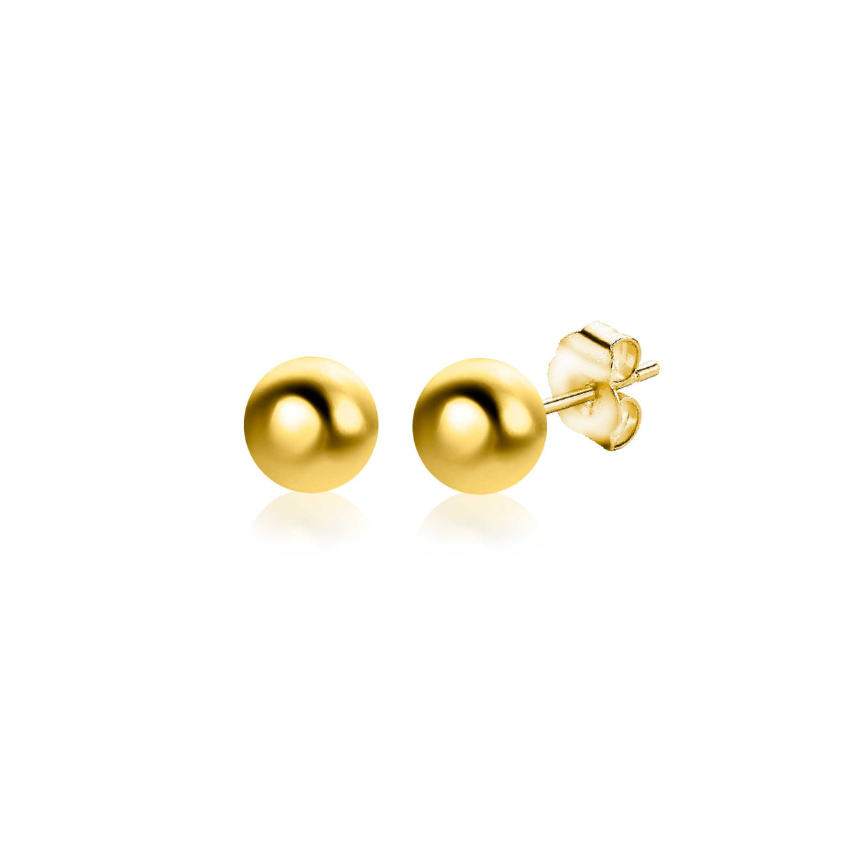 Pendientes de botón dorados con forma esférica y acabado brillante.