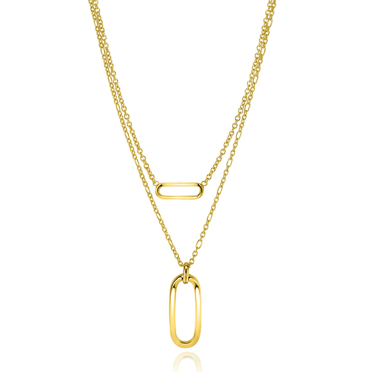 Collar dorado con dos cadenas y colgante ovalado en el centro.