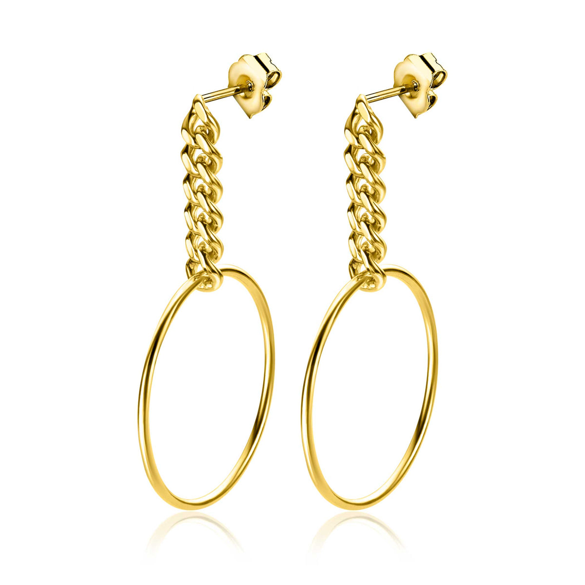 Pendientes de aro dorados con cadena entrelazada.