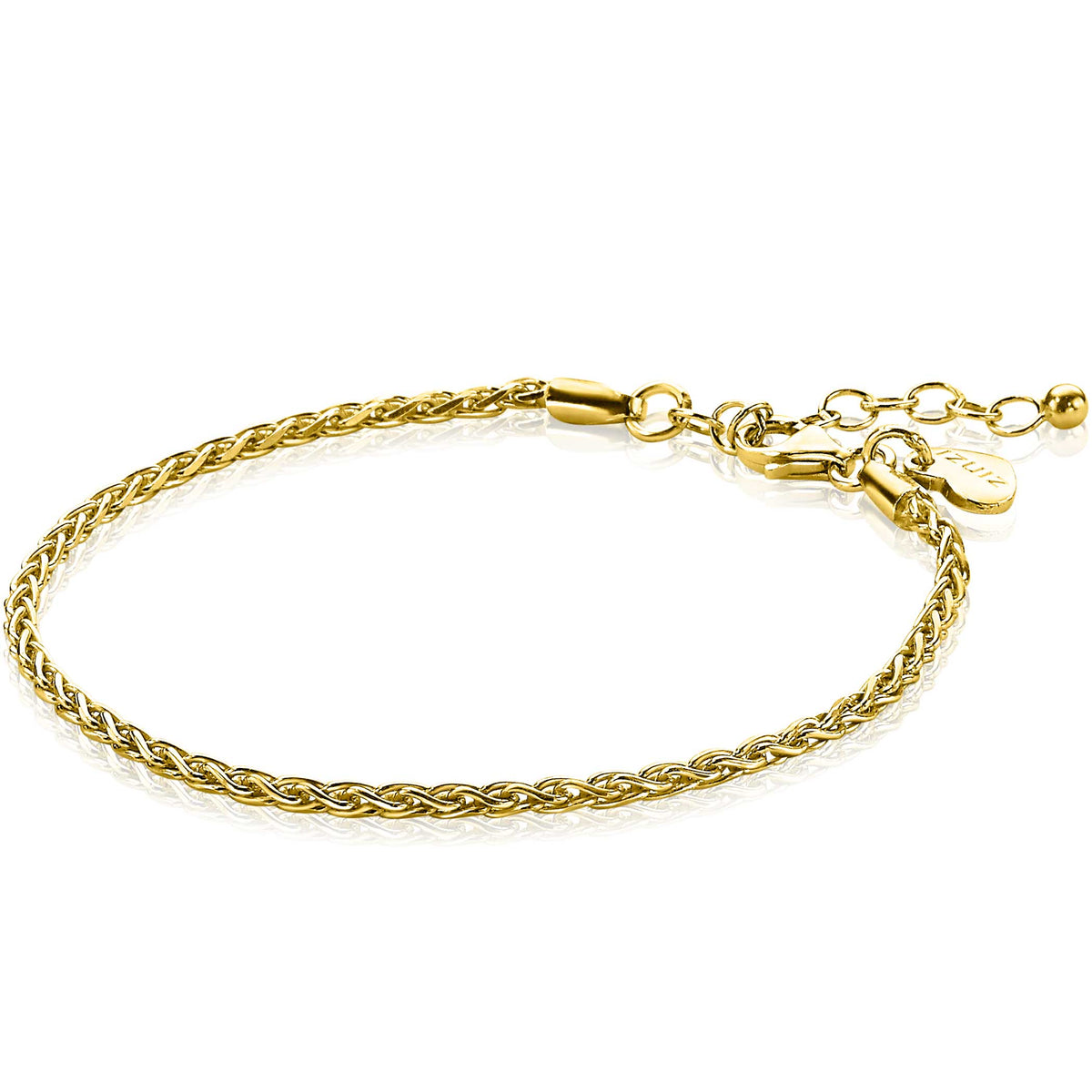 Pulsera dorada con diseño trenzado y cierre ajustable.