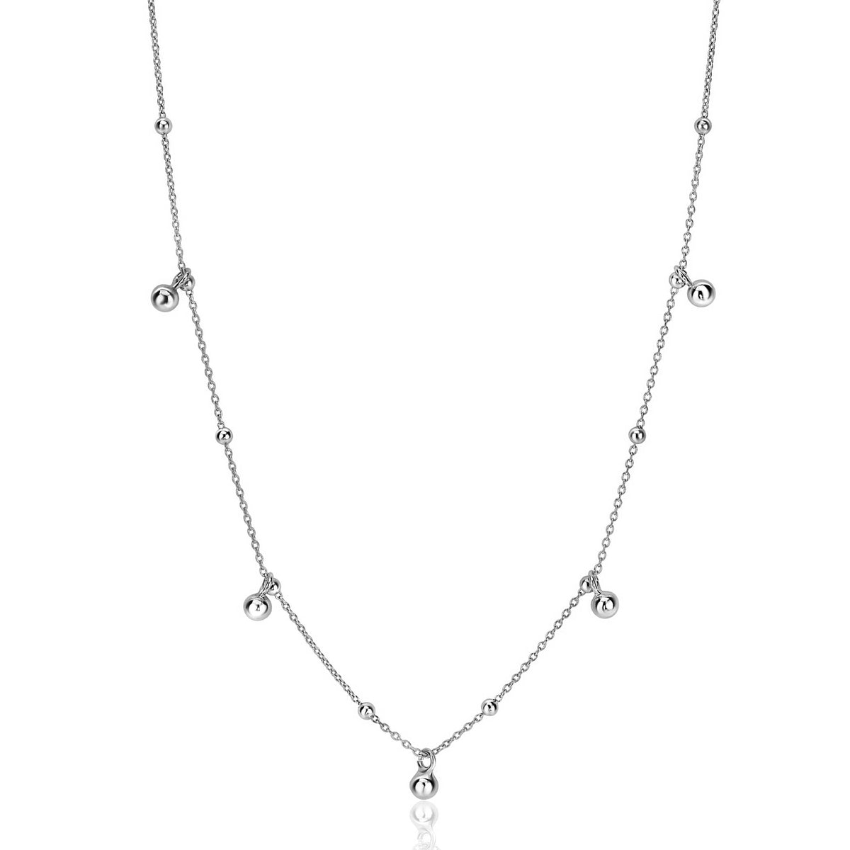 Cadena de plata con esferas decorativas distribuidas a lo largo de la cadena.
