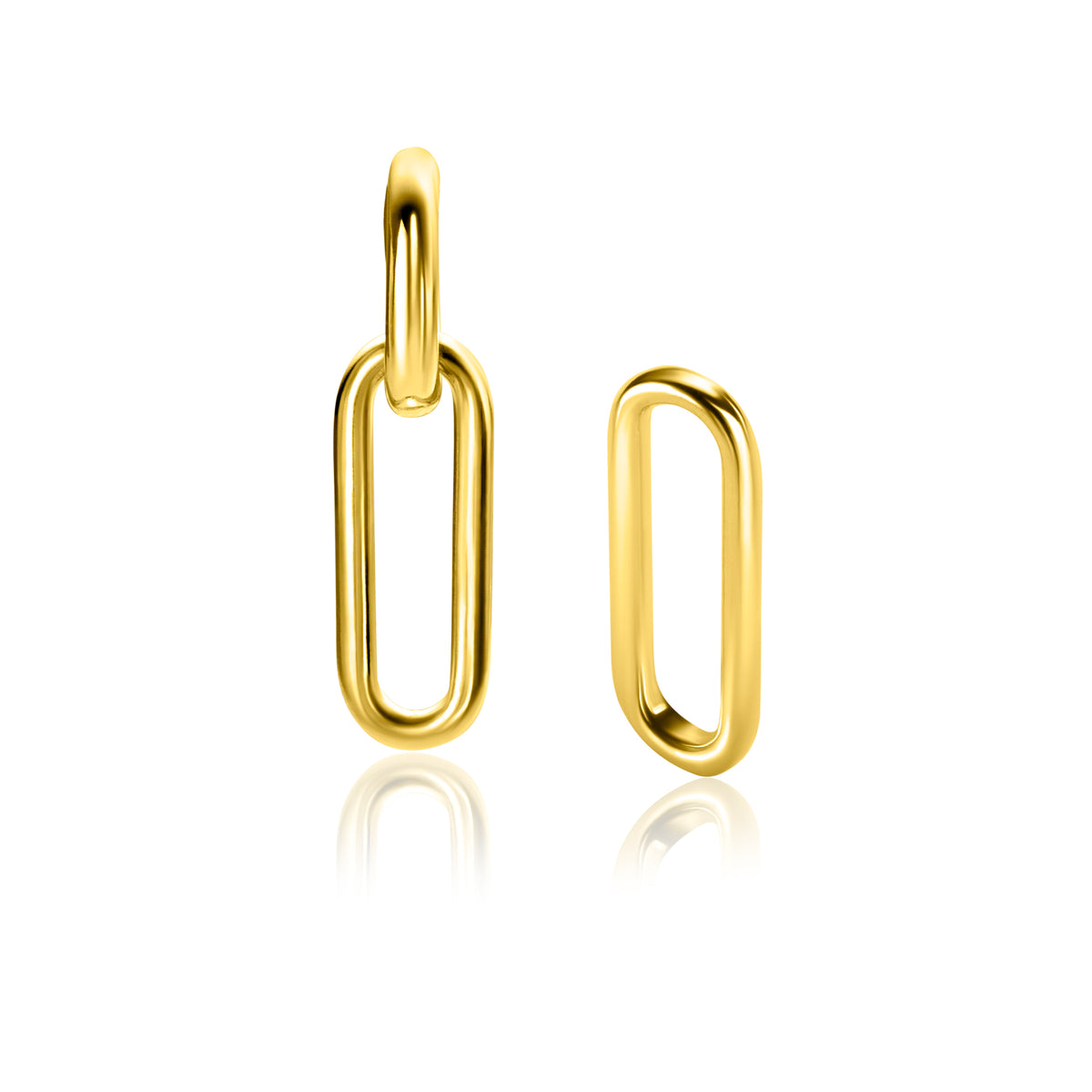 Pendientes de aro dorados con forma alargada y acabado brillante.