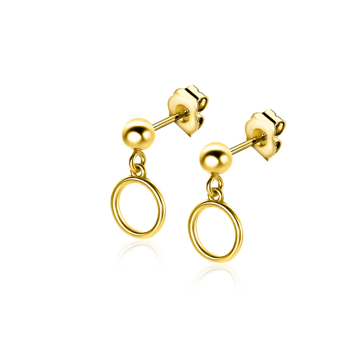 Gouden, vergulde oorbellen met een ronde schakel en een bolletje als sluiting.