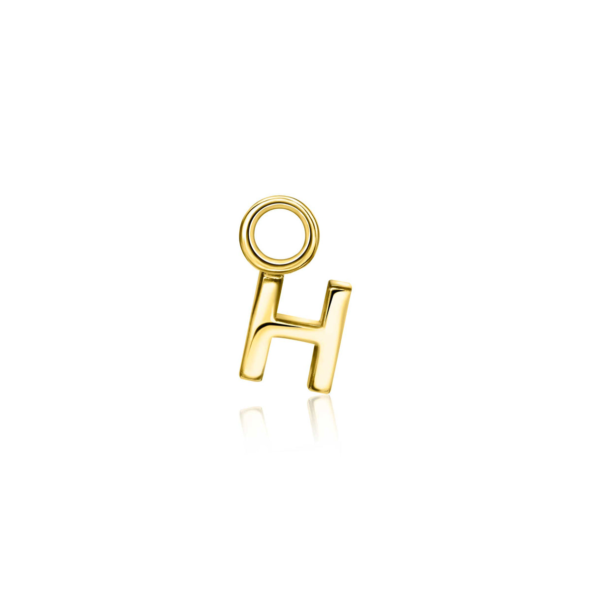 Pendiente de aro dorado con forma de letra H.