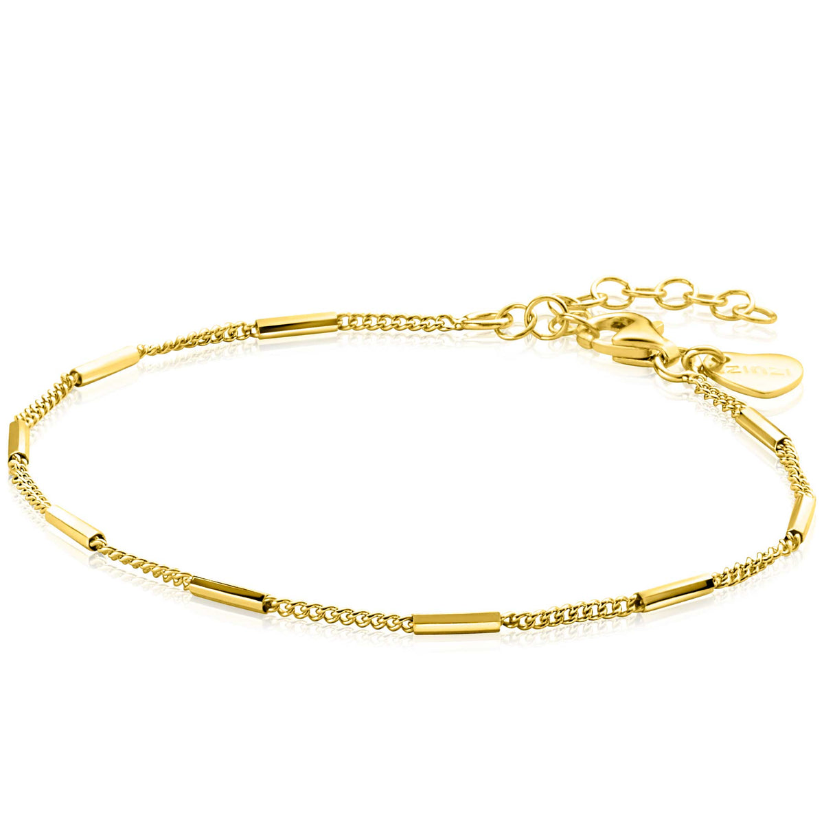 Pulsera dorada con eslabones alargados y cadena ajustable.