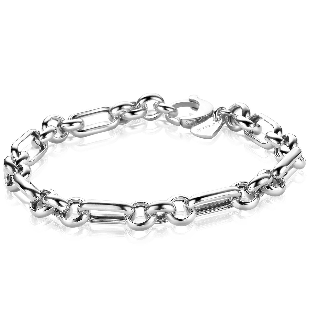 Pulsera de plata con eslabones alargados y cierre de langosta.