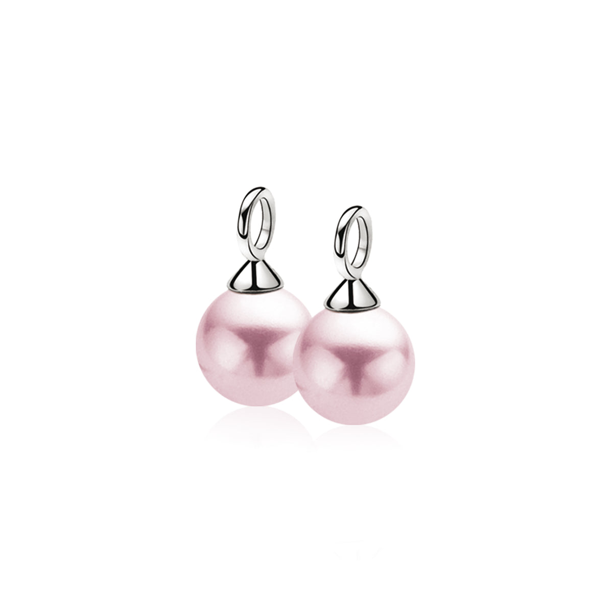 Pendientes largos de plata con perlas rosas brillantes.