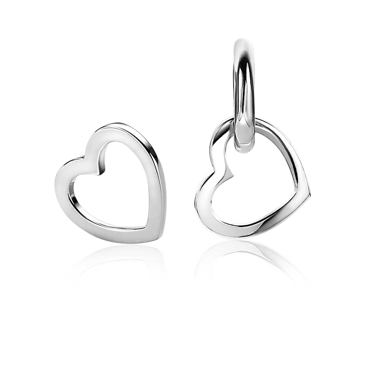 Pendientes de plata en forma de corazón con diseño abierto y acabado pulido.