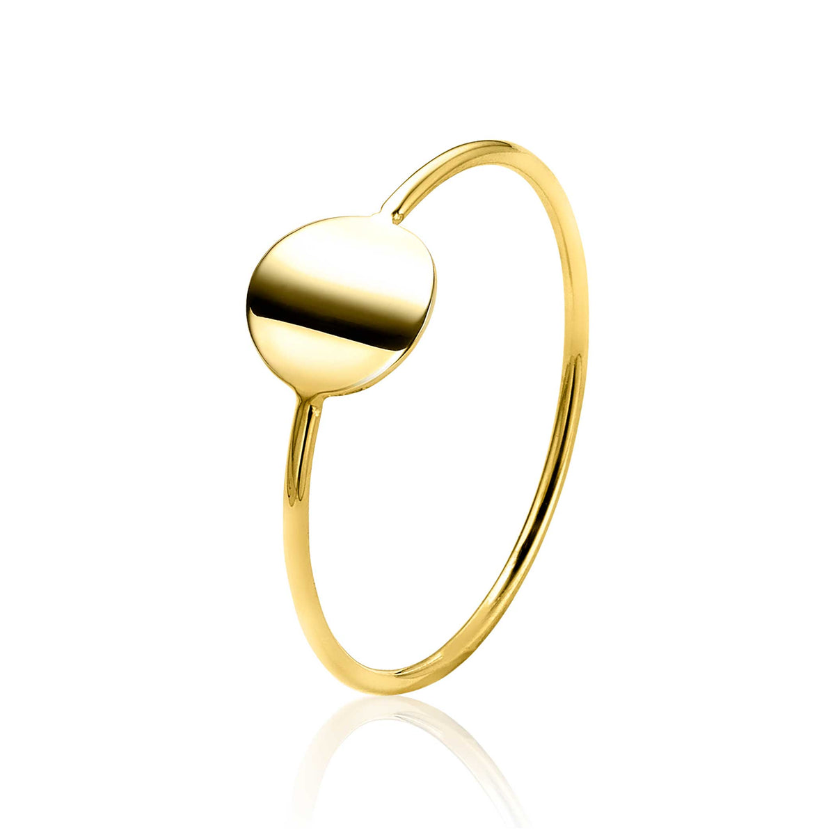 Anillo dorado con diseño minimalista y superficie lisa en forma circular.