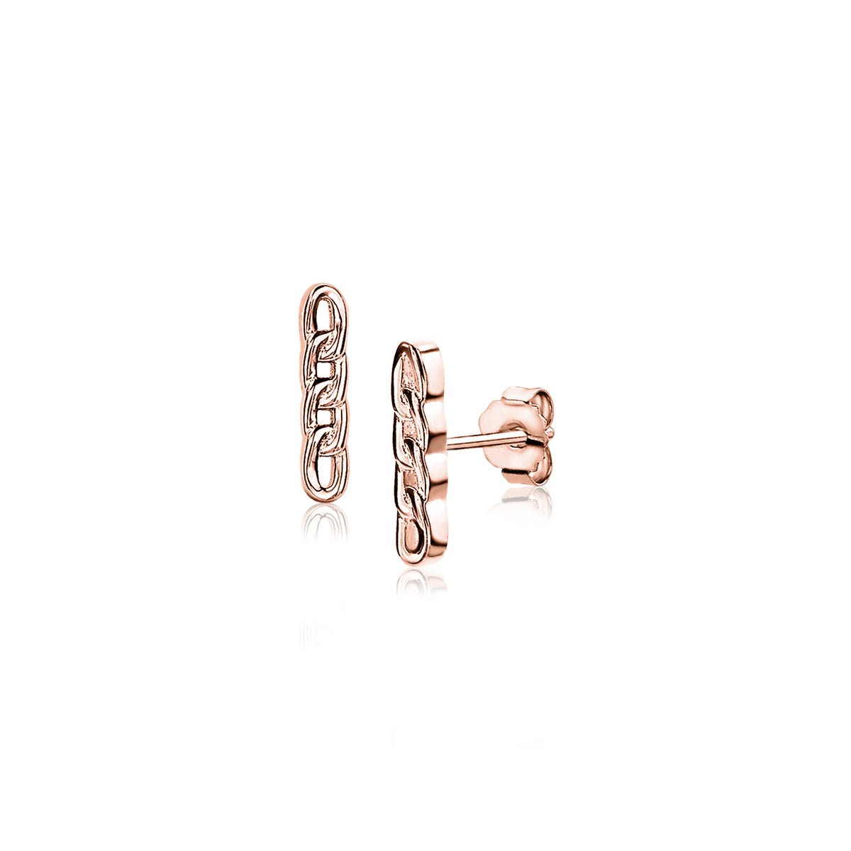 Pendientes de aro en tono dorado, con diseño de cadena y acabado pulido.