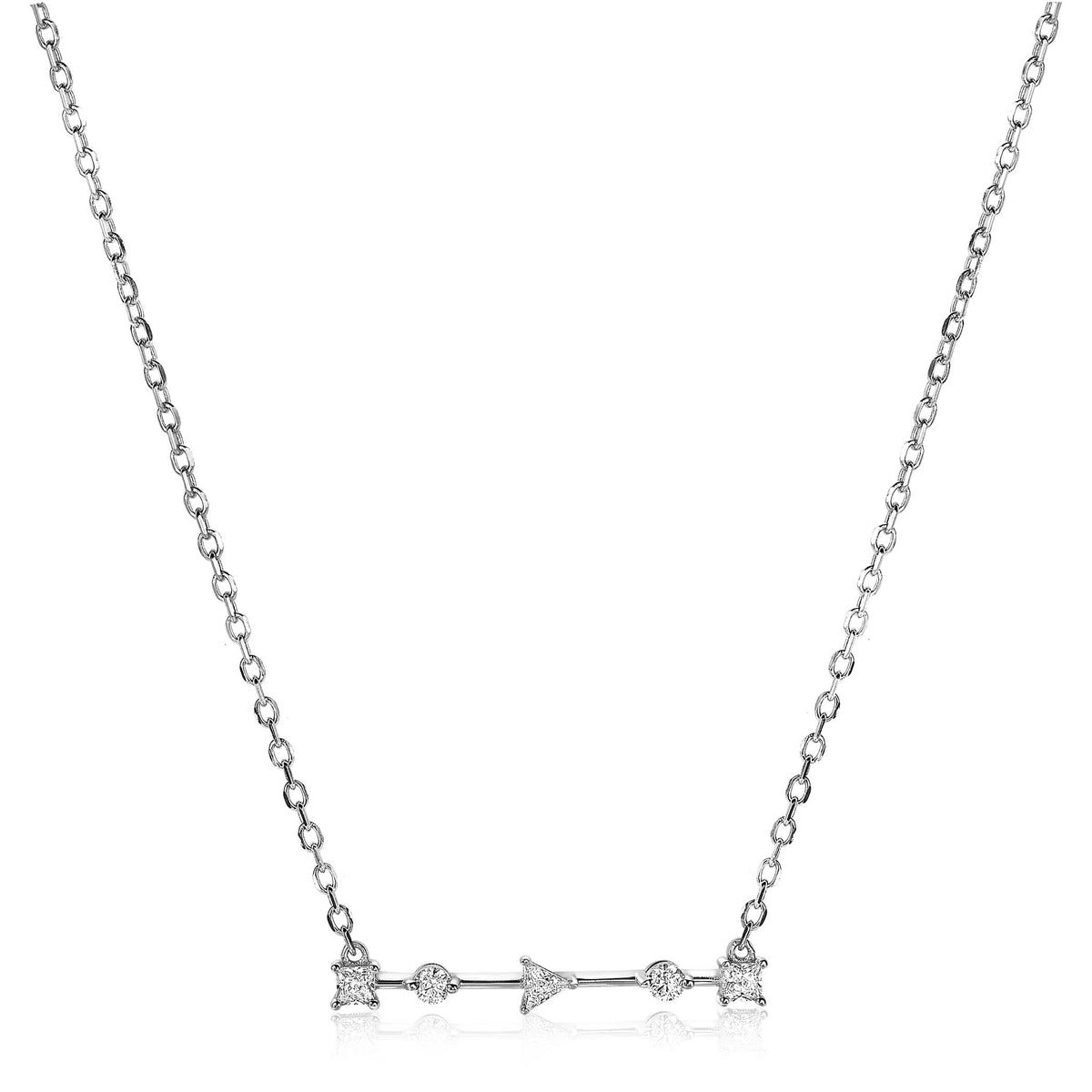 Cadena de plata con detalles brillantes y forma delicada.