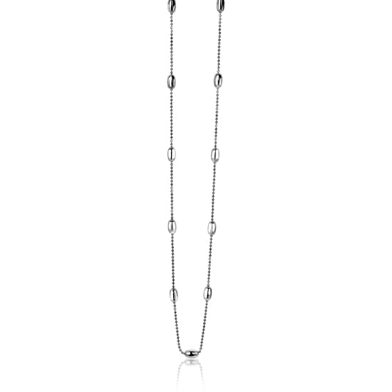 Cadena de plata con eslabones ovalados y detalles en forma de bolitas.