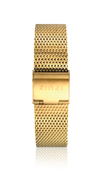 Het Zinzi Horloge Gold Plated Ladyband13 straalt elegantie uit met zijn goudkleurige stalen mesh-ontwerp en een centraal gegraveerde sluiting met ZINZI, wat verfijning uitstraalt.