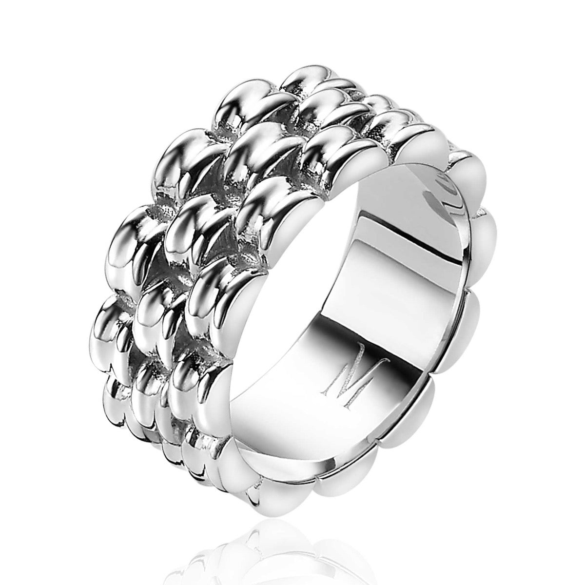 Anillo de plata con diseño texturizado en forma de burbujas.