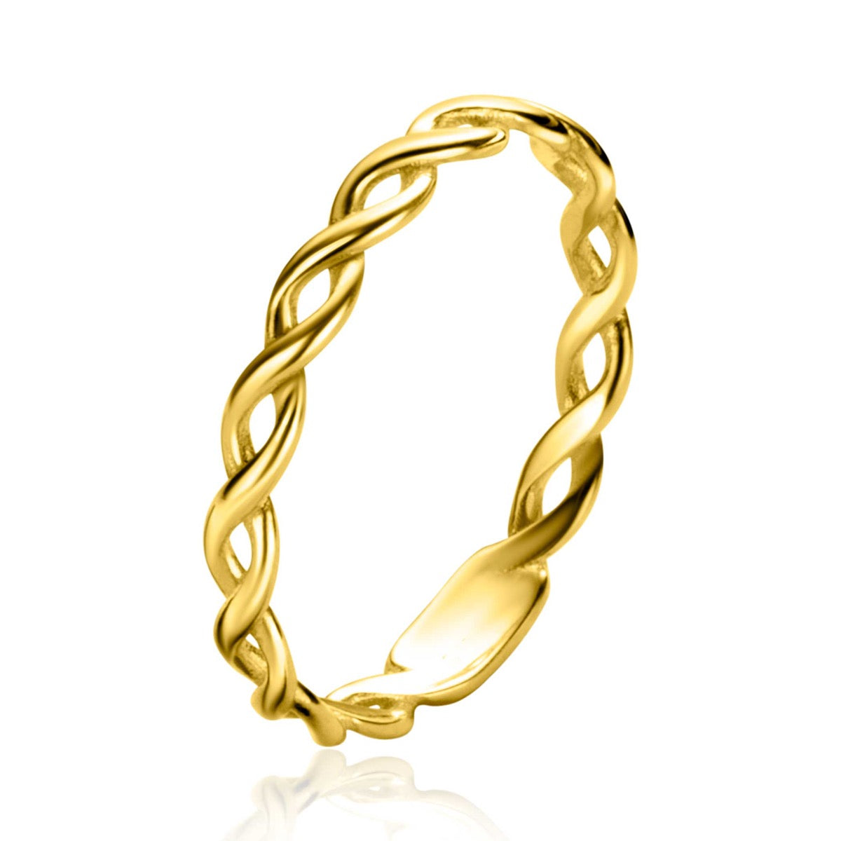 Anillo dorado con diseño trenzado y acabado brillante.