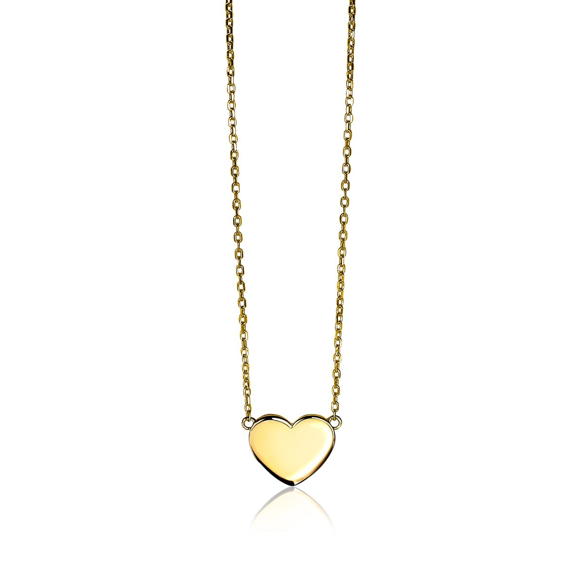 Collar dorado con colgante en forma de corazón, cadena delicada y acabado brillante.