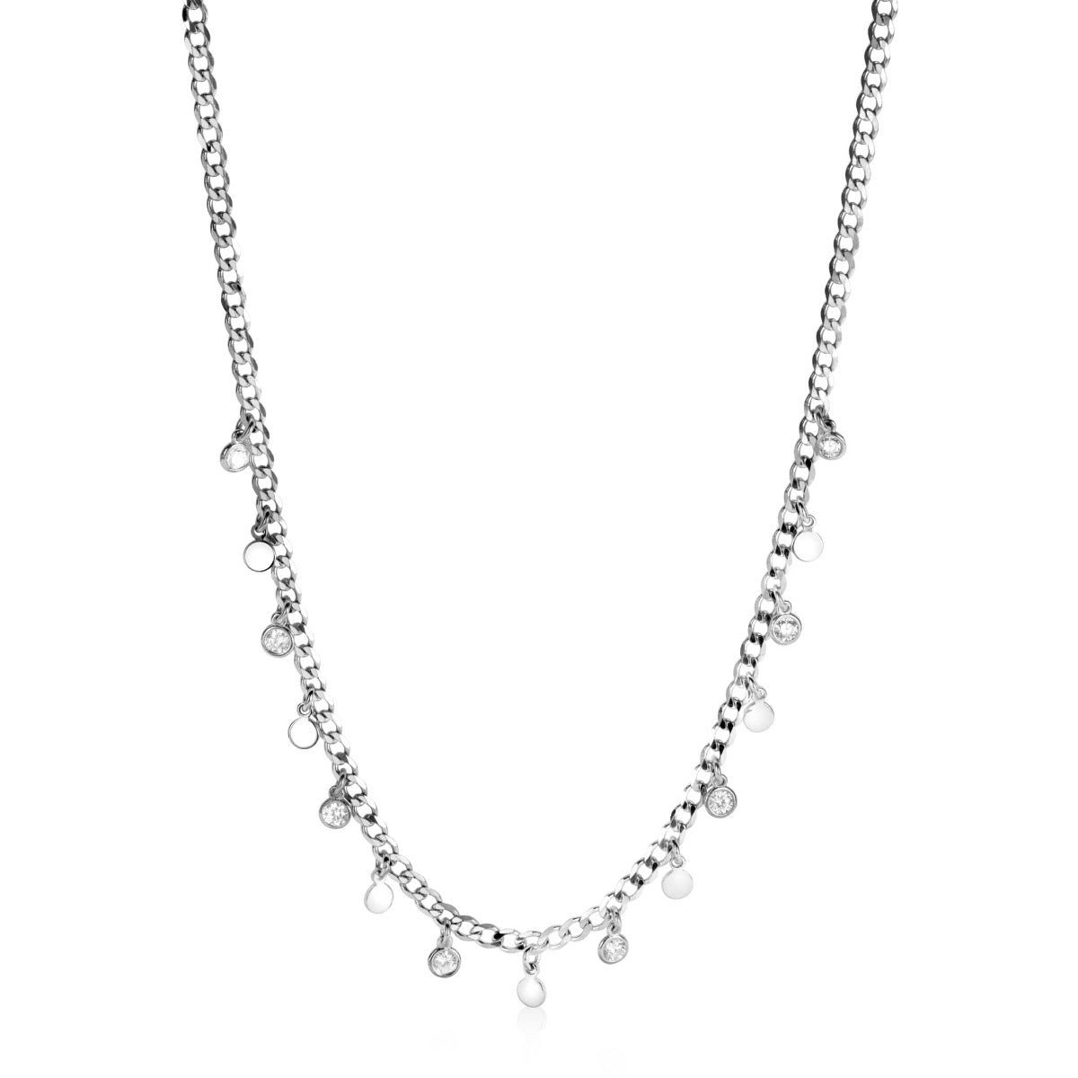 Cadena de plata con charms colgantes en forma de gota.