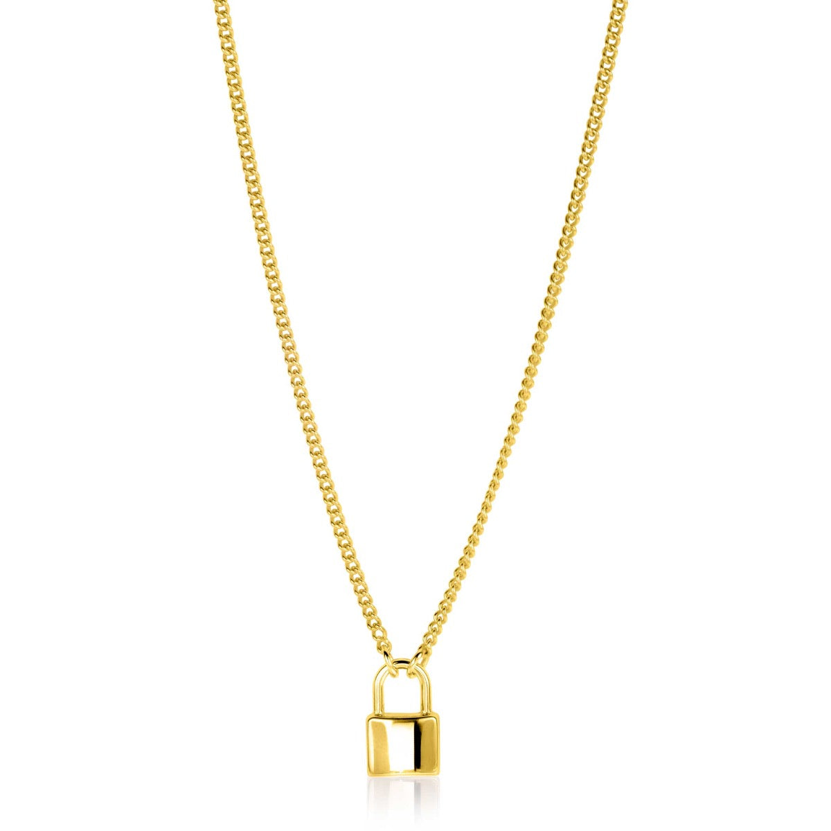 Collar dorado con un colgante en forma de candado.