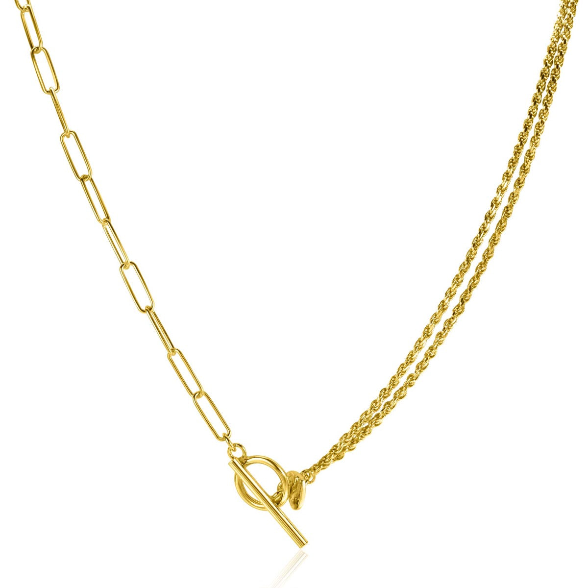 Collar dorado con eslabones y cierre tipo anillo.