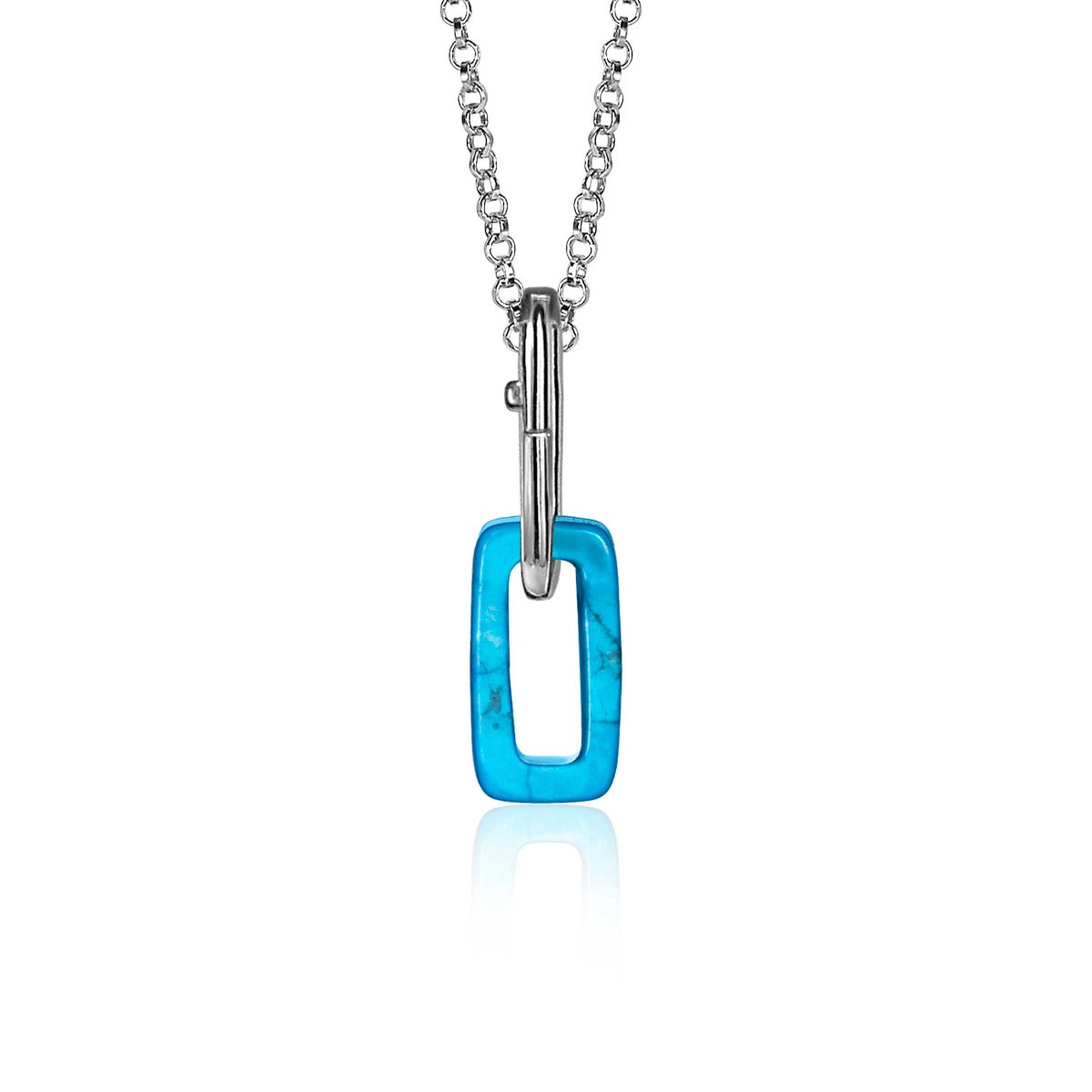 Colgante de plata con forma rectangular y acabado azul brillante.