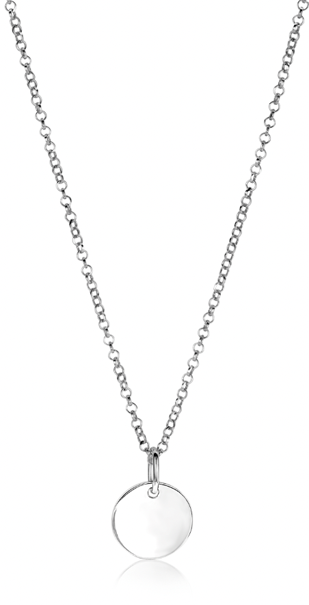 Collar de plata con colgante redondo liso y cadena delicada.