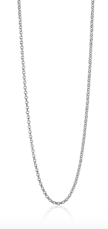 cadena de plata con eslabones finos y un acabado brillante.