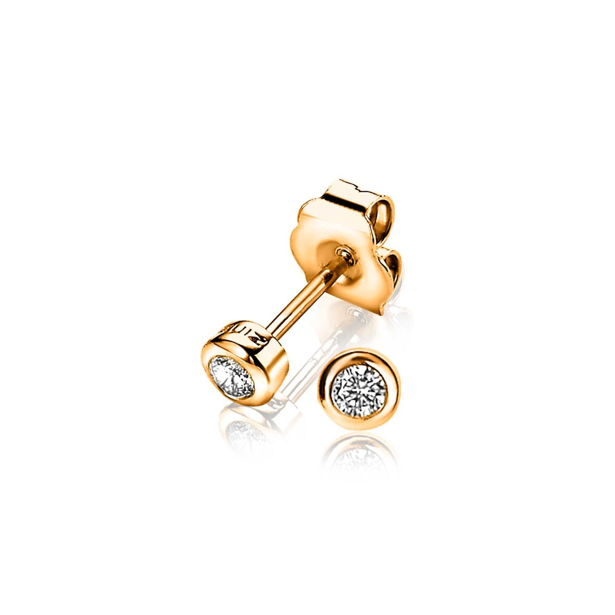 Pendientes de oro con circonitas brillantes en forma de botón.