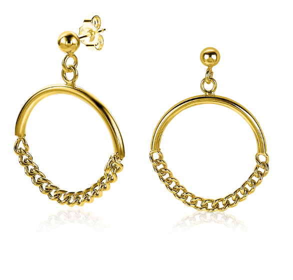 Pendientes de aro dorados con cadena, diseño moderno y brillante.