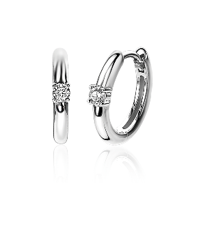 Pendientes de aro plateados con un pequeño diamante en el centro.