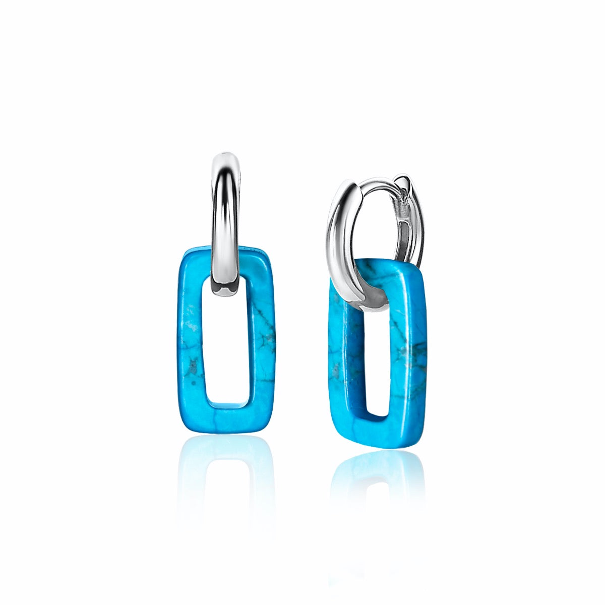 Pendientes de plata con forma rectangular y color turquesa.