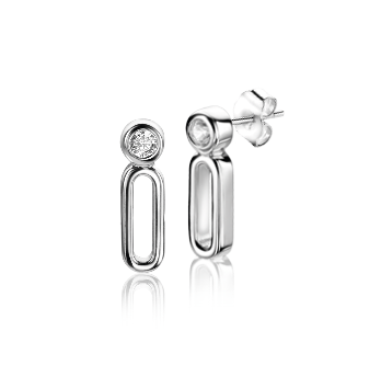 Pendientes de plata con forma rectangular y un brillante en la parte superior.