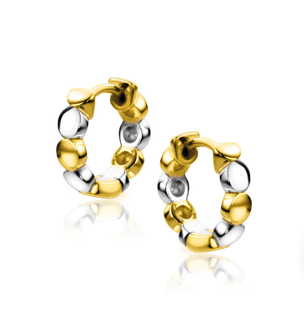 Pendientes de aro en plata y dorado con un diseño alternado de eslabones.