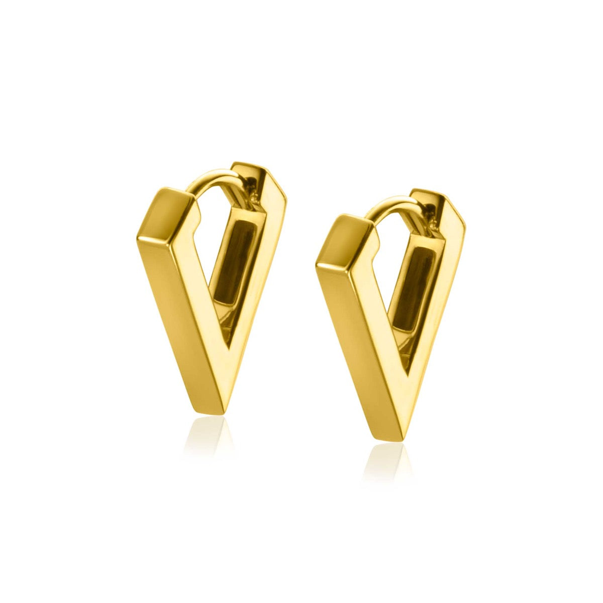 Pendientes de aro dorados con forma de V y acabado brillante.