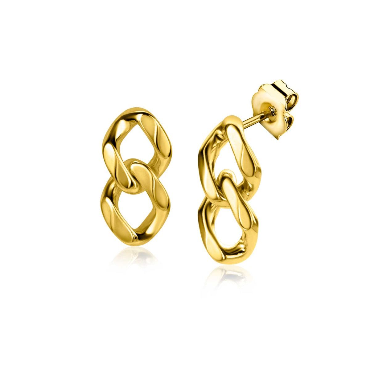 Pendientes de aro dorados con eslabones entrelazados y acabado brillante.
