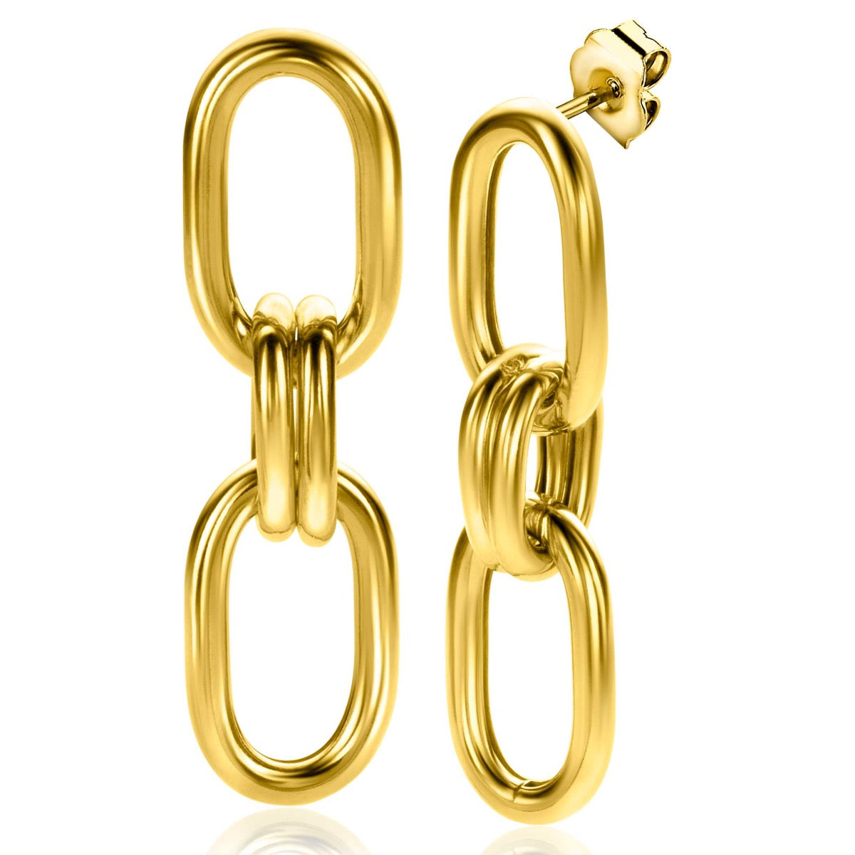 Pendientes de aro dorados con forma ovalada y eslabones entrelazados.