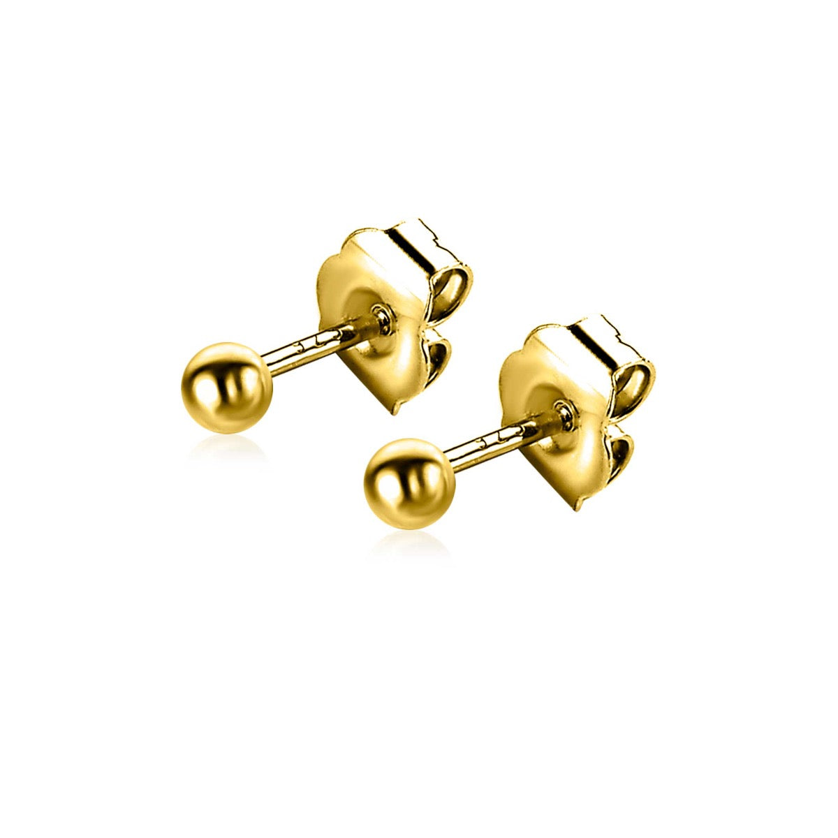 Pendientes de oro con bola y cierre de mariposa.