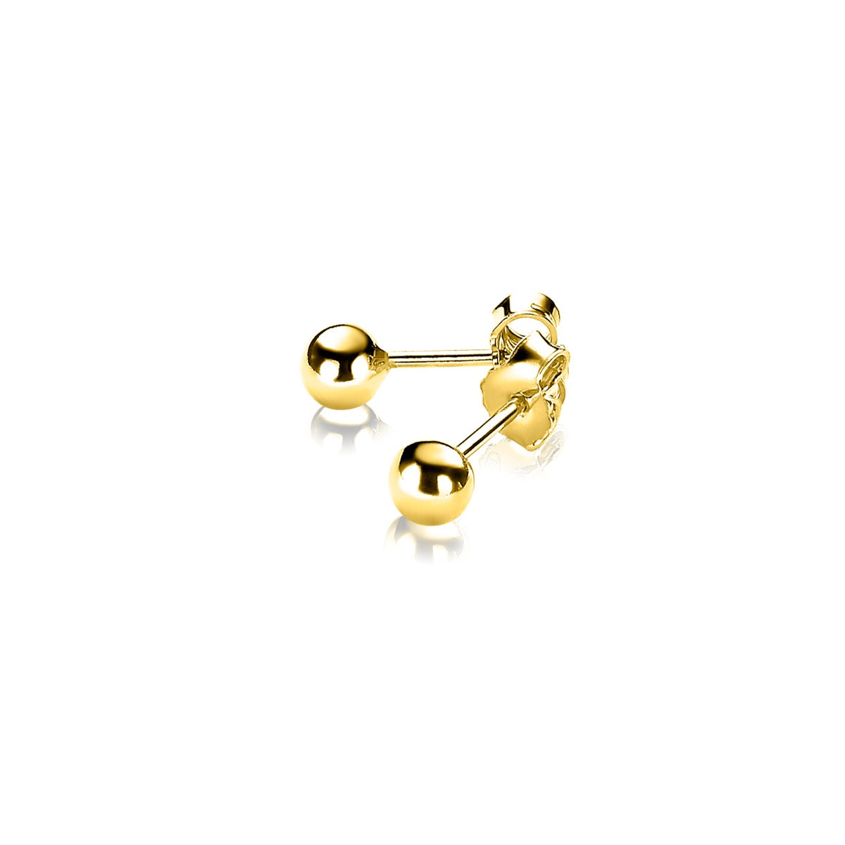 Pendientes de botón dorados con dos esferas brillantes.